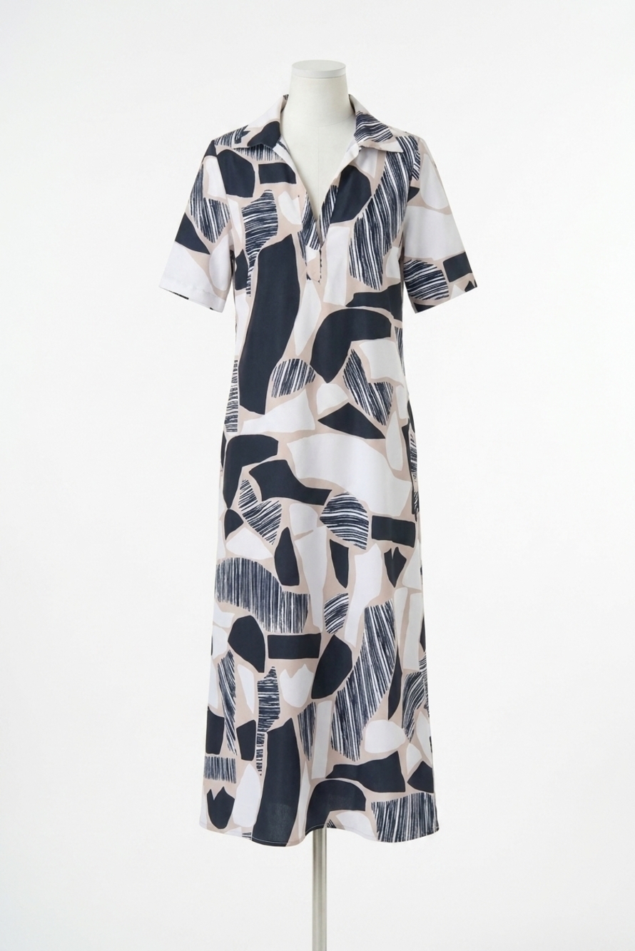 NEW JOSEPH RIBKOFF abstract print short sleeve maxi shirt dress